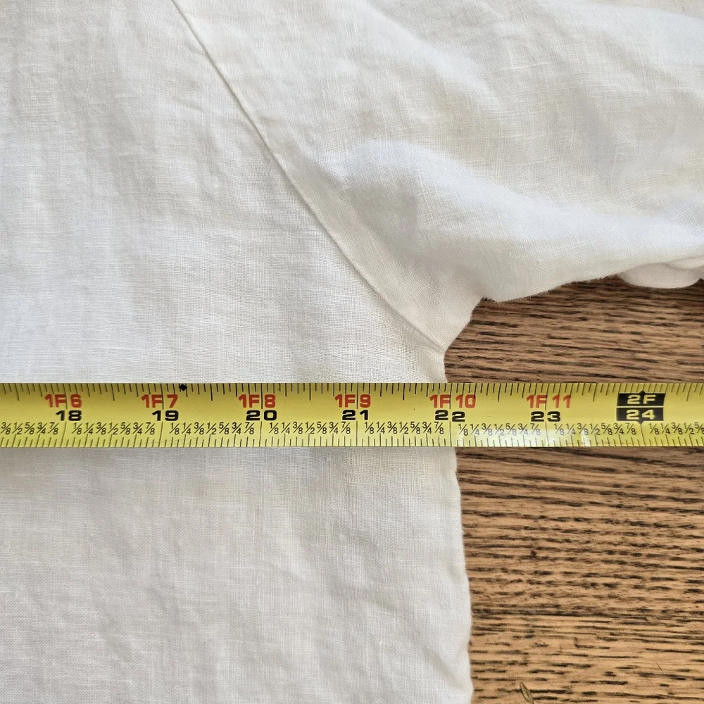 100 Linen VELVET White Top Adley Large Puff Sleeves V neck Graham Spencer - Picture 6 of 9